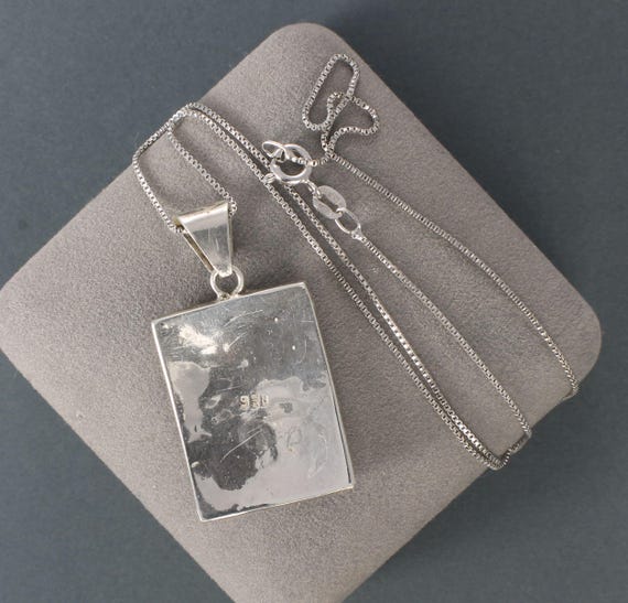 Silver 950 Multi Gemstone Inlay Rectangle Pendant… - image 3