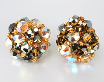 Vintage Topaz aurora borealis Crystal 1960s Earrings