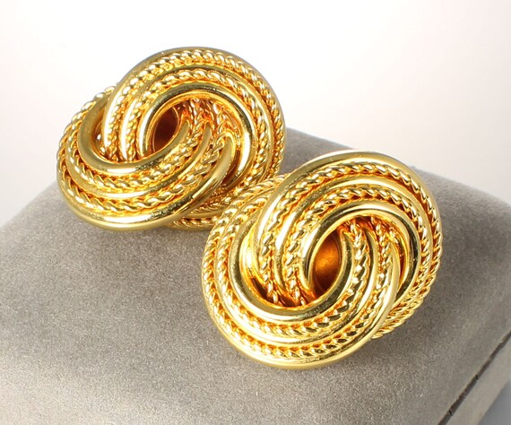Gold Rope Intertwined Circles Earrings, interlock… - image 1
