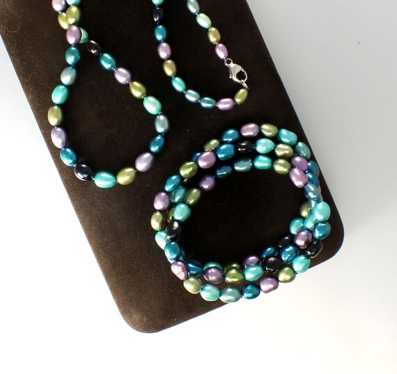 HONORA Multi Color Potato Pearl 20 inch Necklace and 3 Stretch Bracelets set