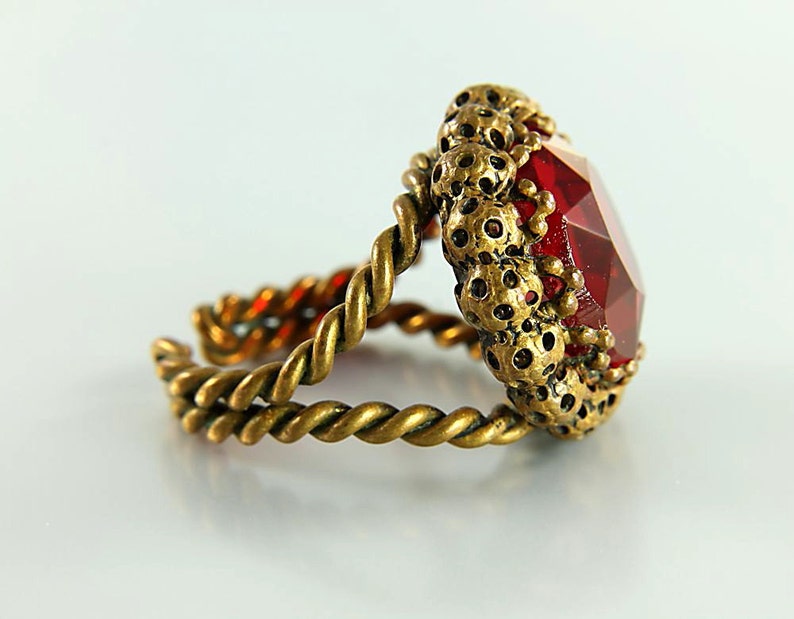 Vintage Red Glass ring West Germany braided brass shank Etsy