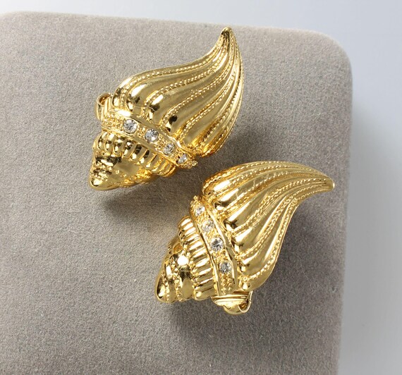 KJL for AVON Undersea Conch Shell rhinestone Earr… - image 4