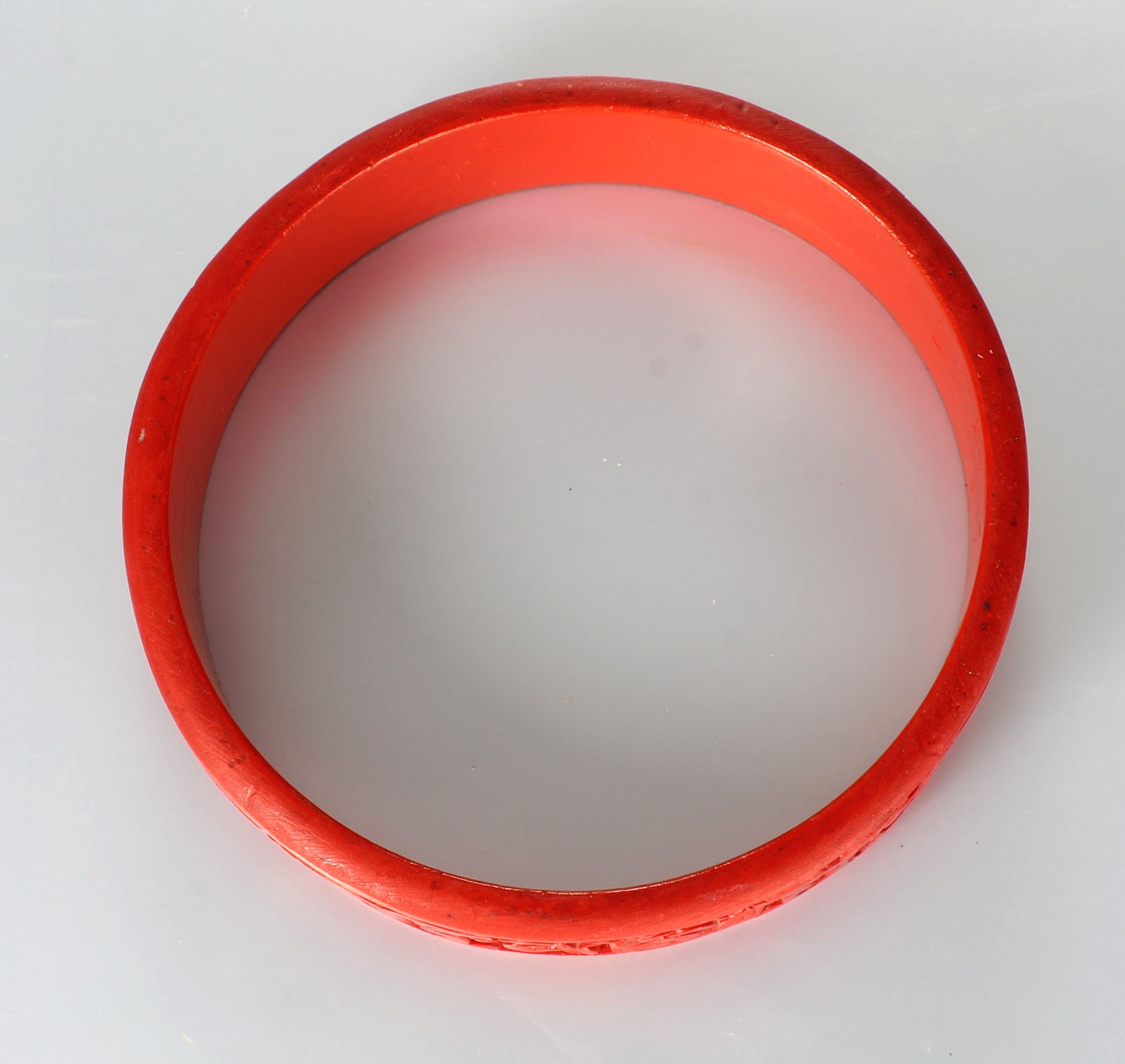 Carved Red Cinnabar Bangle Bracelet 8 Inches Chinese Export
