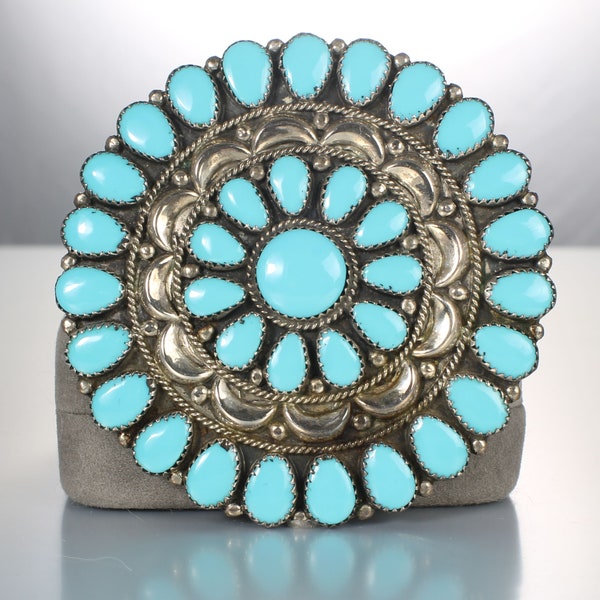 Zuni Sterling silver Turquoise Brooch Pendant signed JCC 1950s jewelry