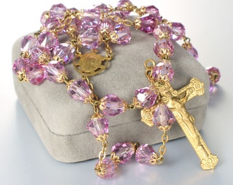 Vintage Lavender Amethyst Crystal Catholic Rosary prayer beads