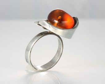 Denmark Modernist Sterling silver Amber Brooch size 6 EINER FEHRN