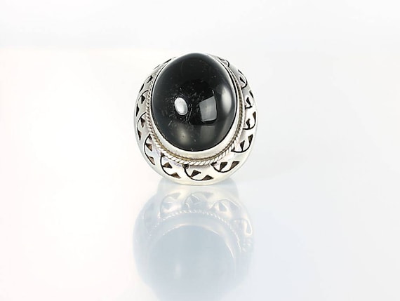 Huge Mexico Black Onyx Sterling silver Ring size … - image 2