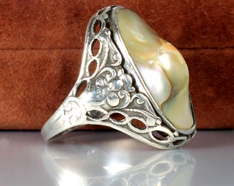 Antique Art Deco Sterling Blister Pearl Ring, size 6.5, 1920s jewelry