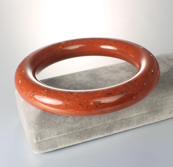 Chunky Brown Speckled Lucite Bangle Bracelet