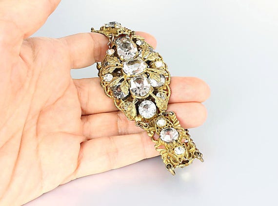 Austro Hungarian Rhinestone Bracelet, Antique Open