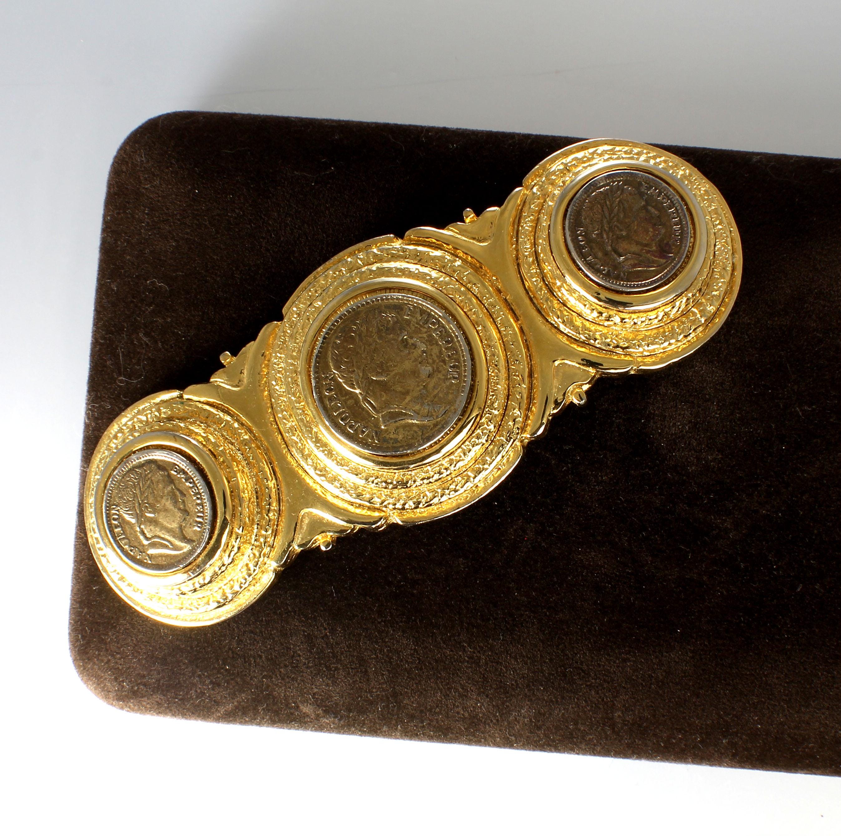 DOTTY SMITH NAPOLEON Coin Belt Buckle Vintage Gold Tone Roman Revival MCM Dotty Smith Crossed Golf Clubs And Ball Vintage Gold Tone  main image 4