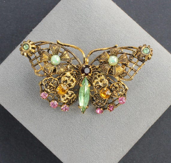 かなさん様希少！Czechoslovakiaヴィンテージブローチ9544 1950 Vintage Art DECO CZECH Green and Blue Rhinestone/enamel