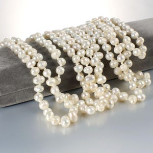 Extra Long Freshwater Potato Pearl Necklace, hand knotted, opera length 62 inches