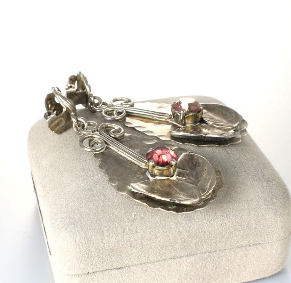Modernist Hammered Silver Dangle Leaf Spiral Earr… - image 2