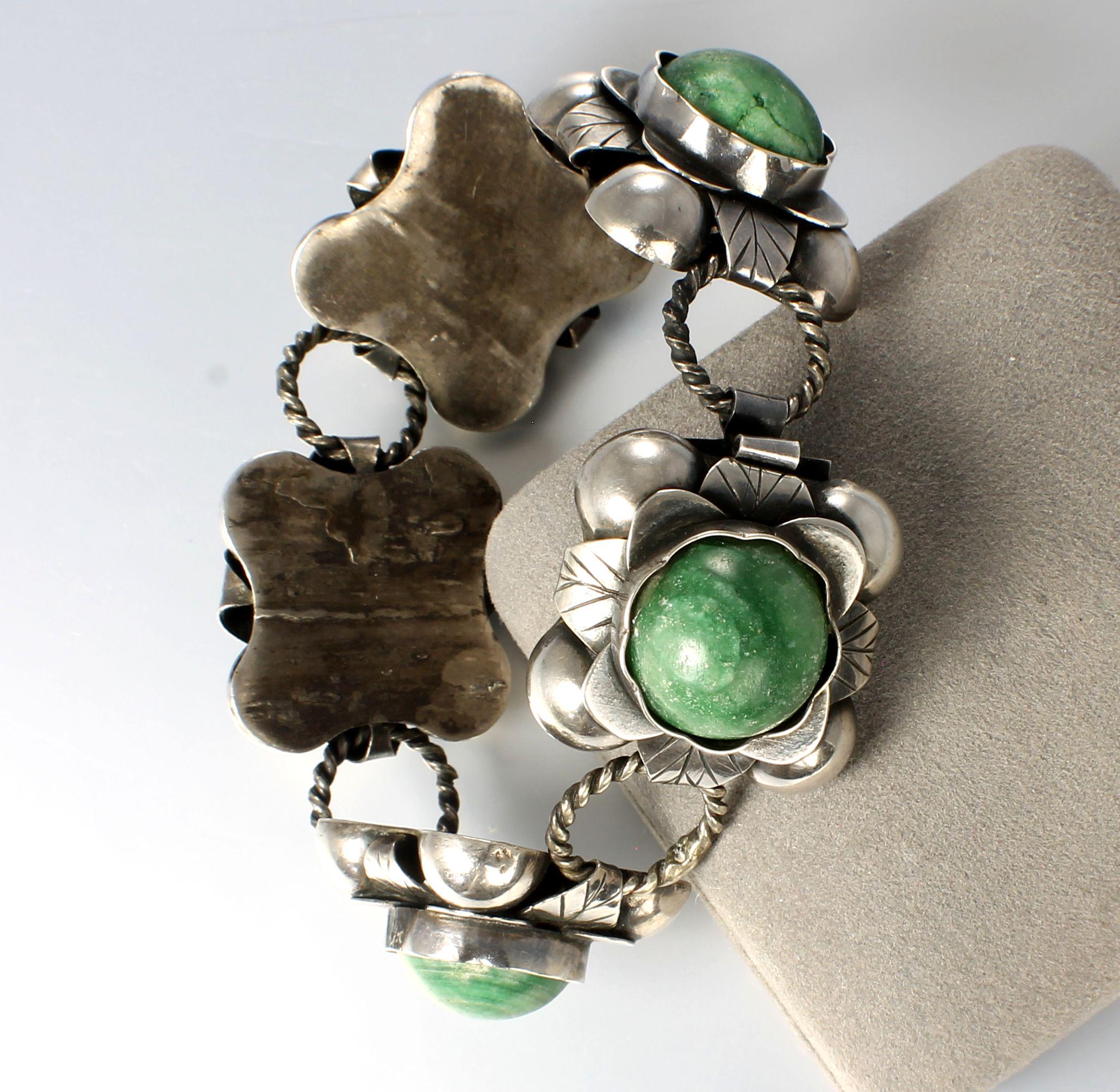 1940s Mexico Sterling Silver Flower Link Bracelet Green Calcite - Etsy