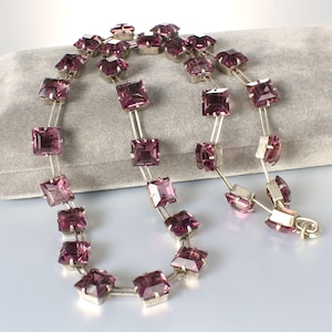Art Deco Sterling Purple Glass Riviere Necklace, open back, antique 1920s jewelry