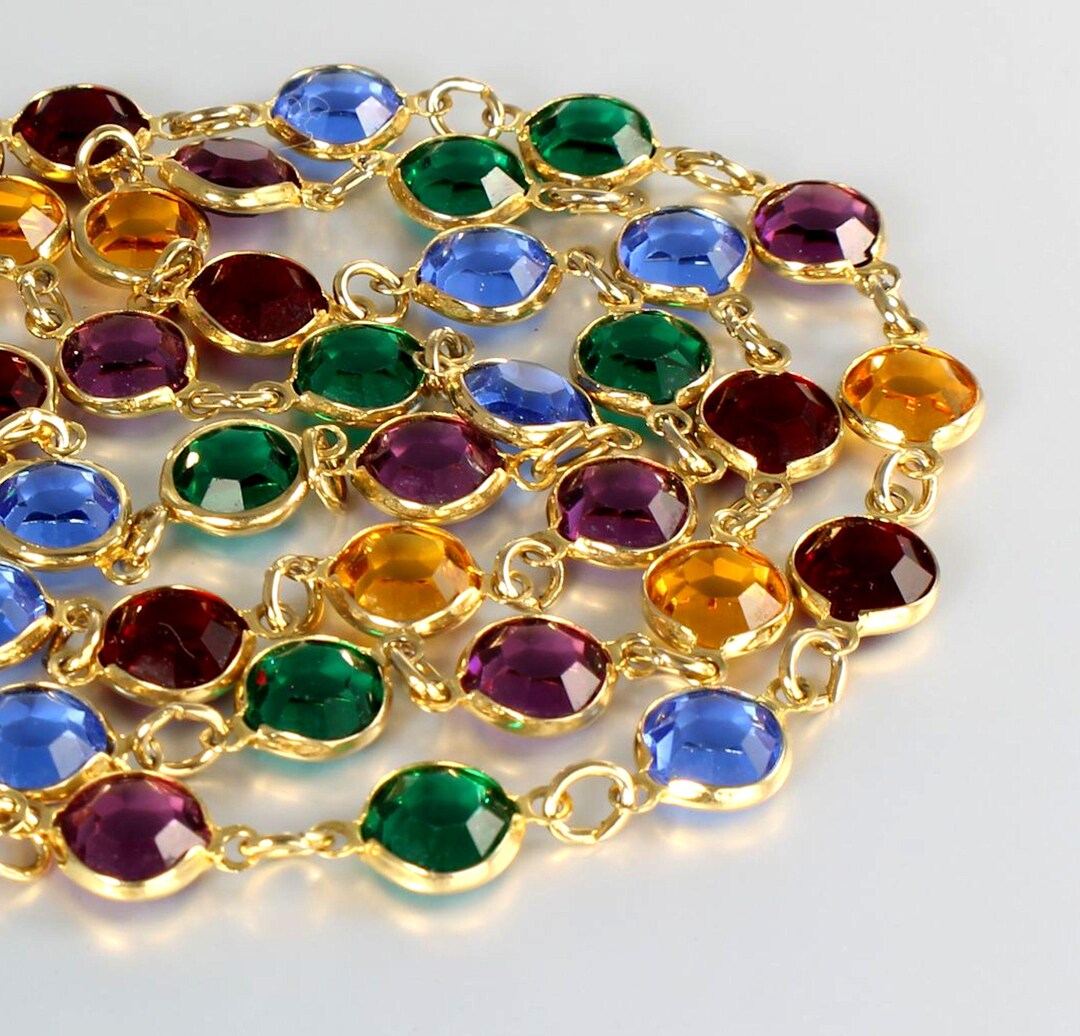 vintage jewelryえす Vintage 80s Multi Glass & Chain Necklace (A1247). For Sale