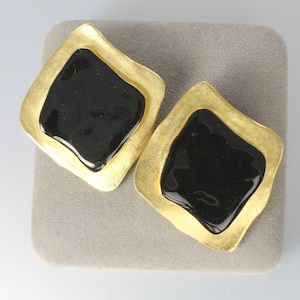 1980s Satin Gold Black Enamel Earrings