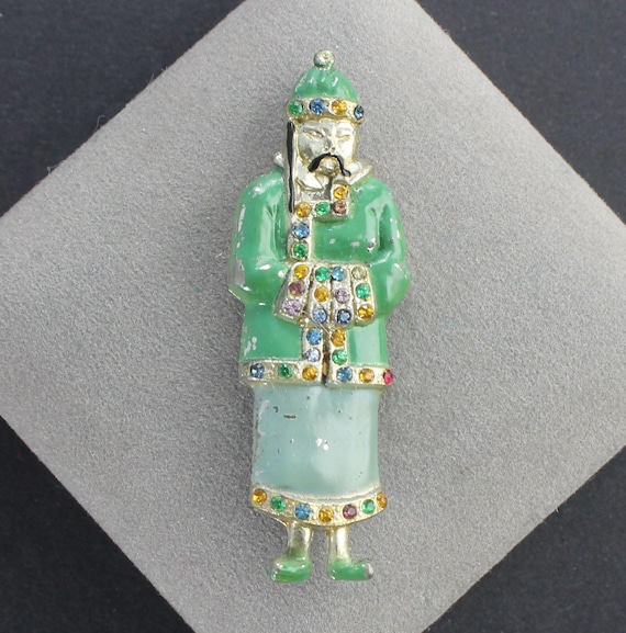 1930s Asian Chinese Man Pot Metal Brooch Genghis Khan