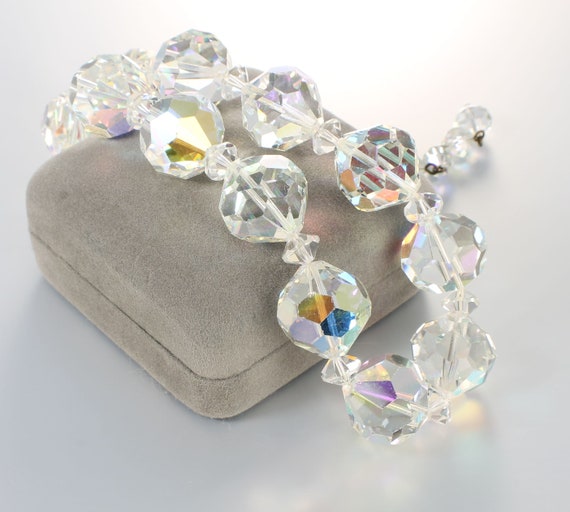 Chunky Crystal Bead Necklace choker, aurora borea… - image 2