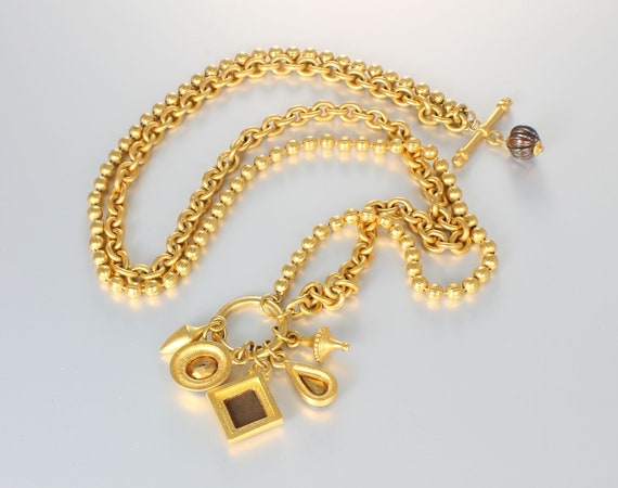 Etruscan revival 18k Gold plated Charm Necklace C… - image 4