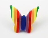 Vintage Mod Butterfly Brooch pin Striped Lucite 1960s jewelry Lea Stein style