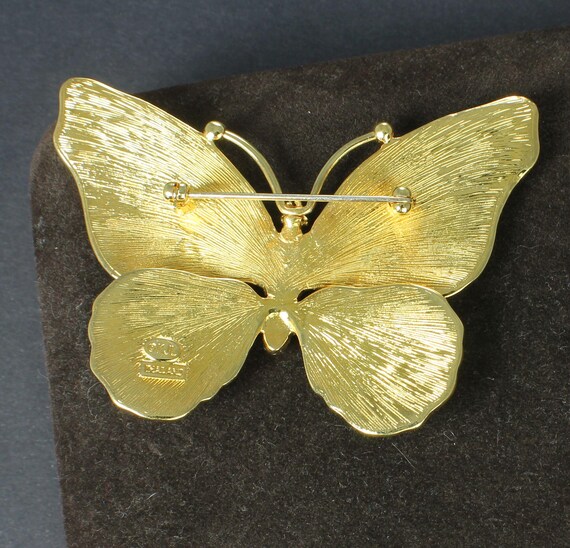Large KJL Orange Black Enamel Butterfly Brooch,  … - image 3