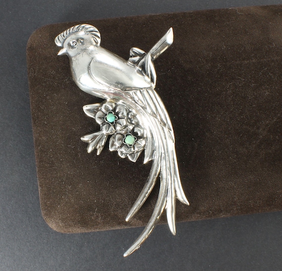 Ave Juarez Mexico 925 Sterling silver Turquoise Bird of Paradise Brooch