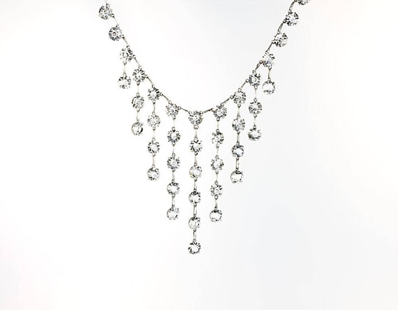 Art Deco Cascade Festoon open back crystal Neckla… - image 1