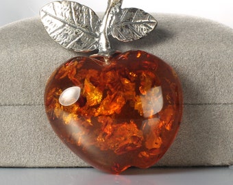 Sterling Silver Amber Apple Brooch