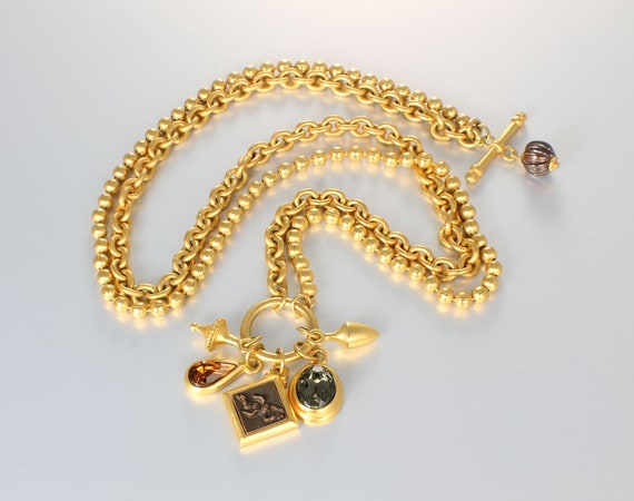 Etruscan revival 18k Gold plated Charm Necklace C… - image 1