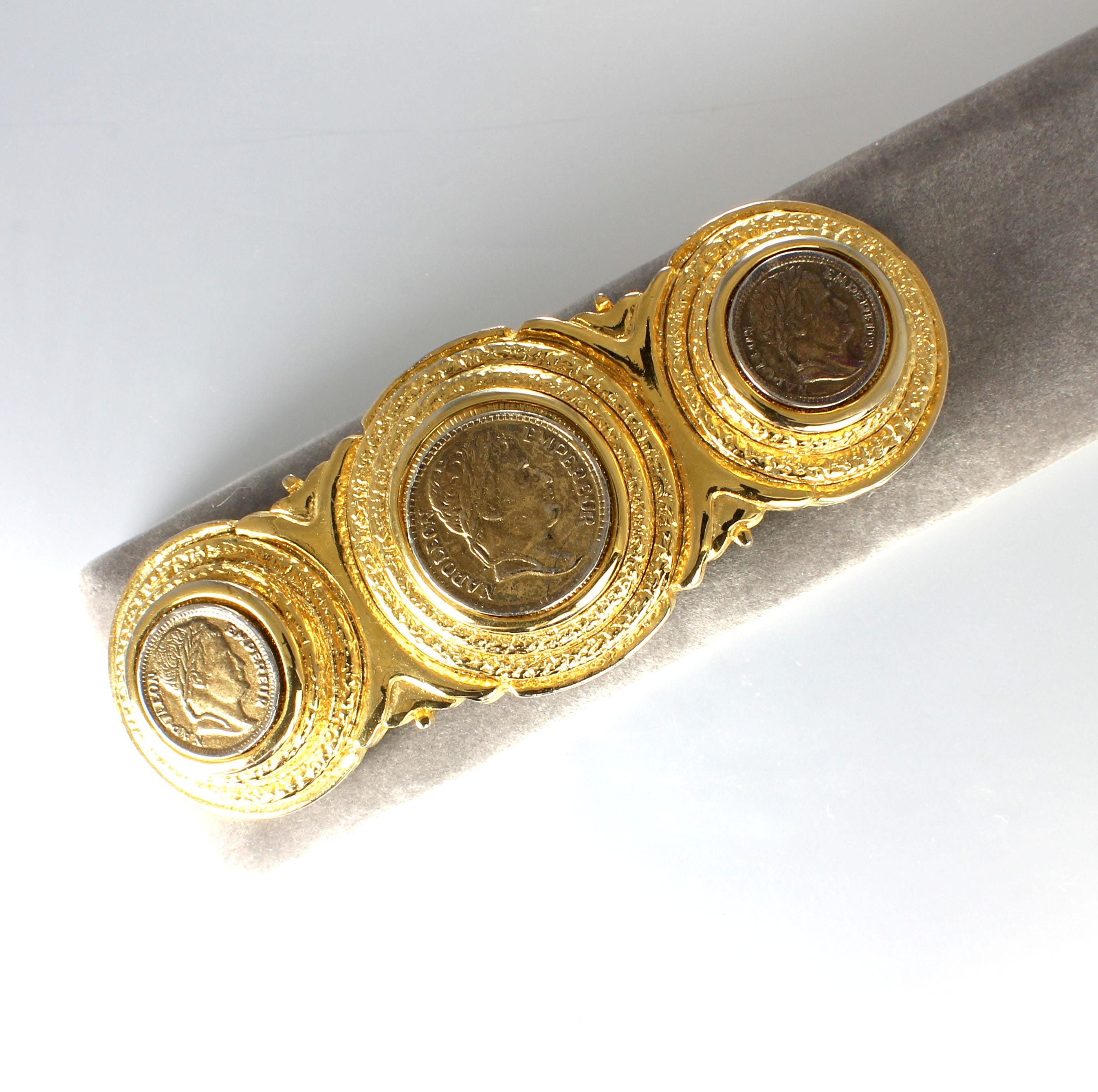 DOTTY SMITH NAPOLEON Coin Belt Buckle Vintage Gold Tone Roman Revival MCM Dotty Smith Crossed Golf Clubs And Ball Vintage Gold Tone  main image 3