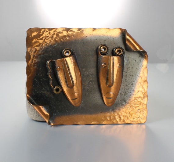 Rebajes Mask Copper Brooch 1950s modernist jewelry - image 1