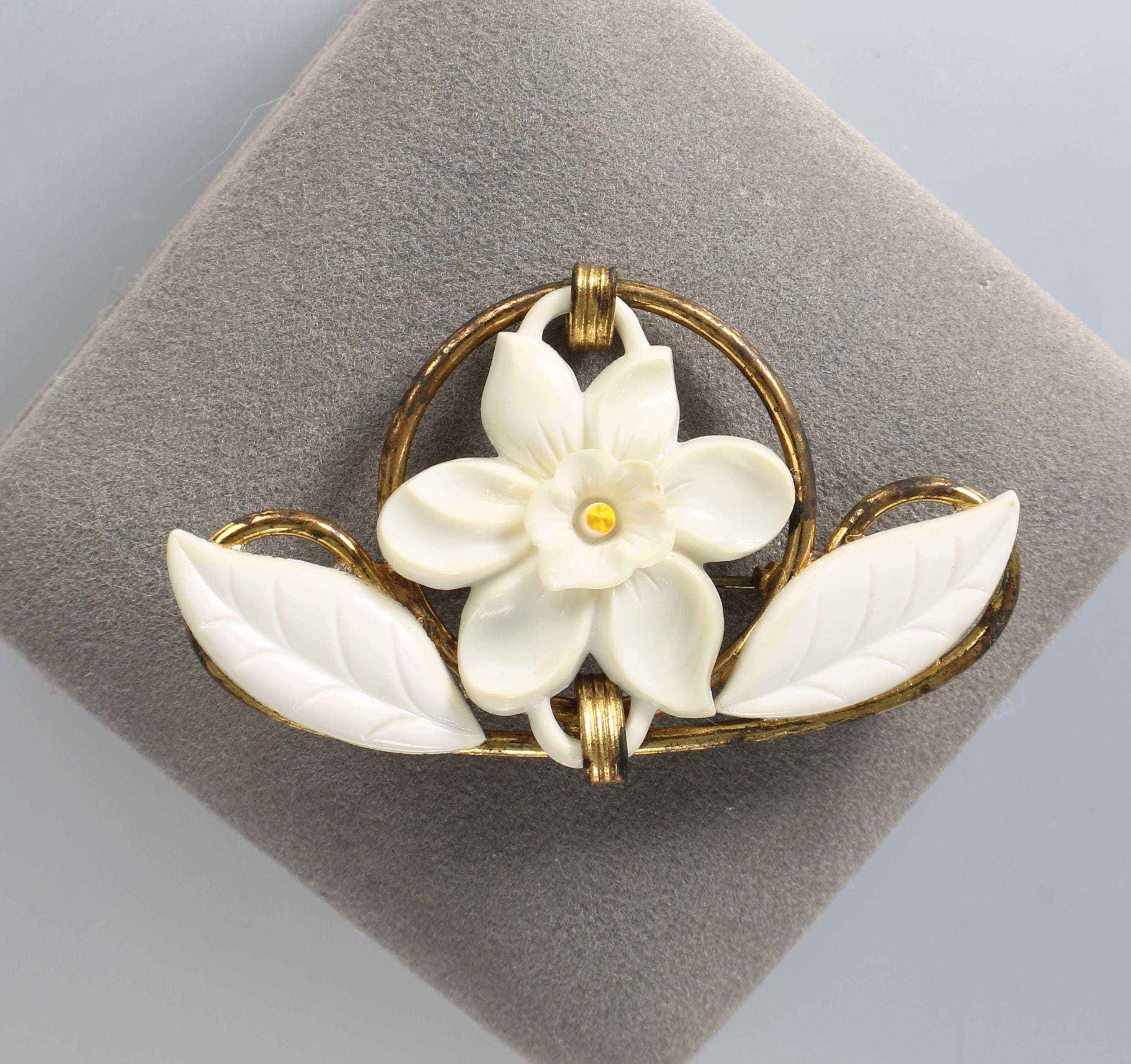 Carved Celluloid Heart Brooch