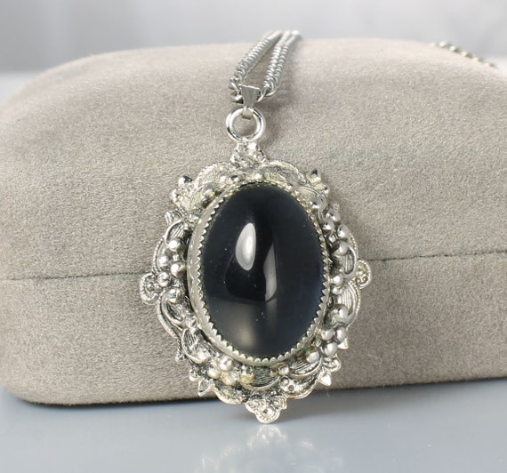 Whiting Davis Blue Glass Necklace Victorian revival 1960s jewelry