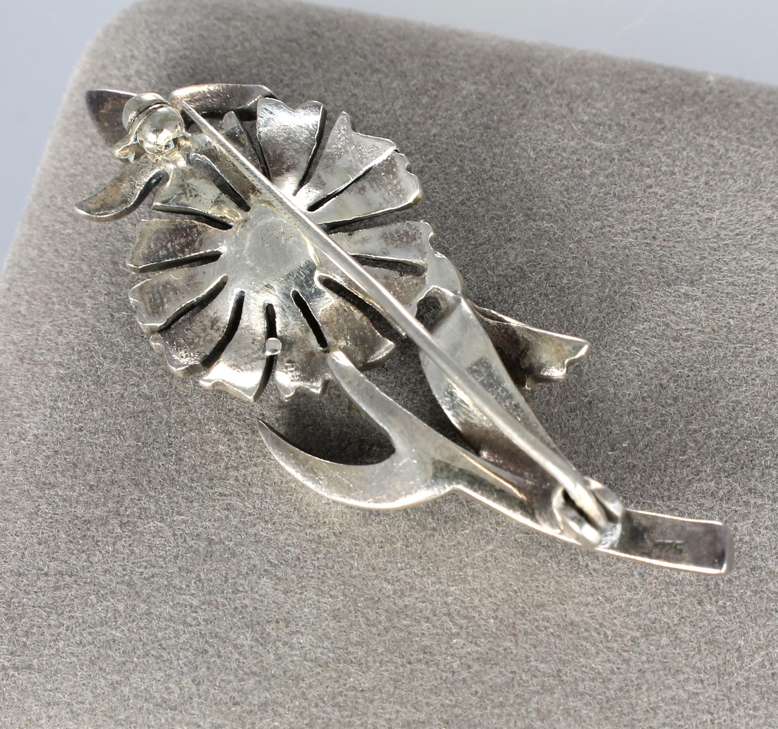 925 Sterling Silver Marcasite Sunflower Brooch Pin 8 Grams  display picture 2