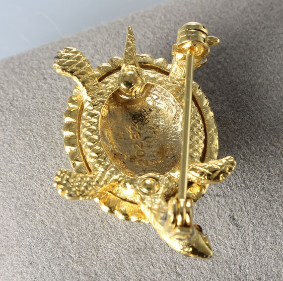 Rhinestone gold tone Turtle tortoise Brooch pin 1… - image 4