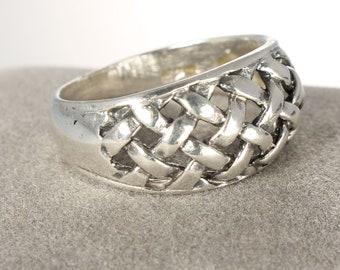 Vintage Sterling silver Braid Basketweave Ring domed woven size 7.25