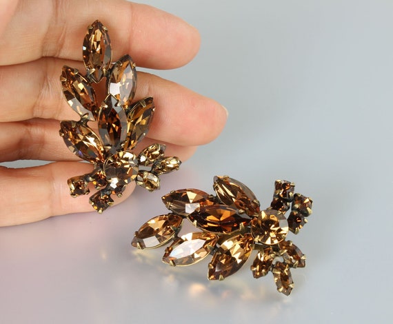 Topaz Rhinestone Ear climber Leaf Earrings clip on