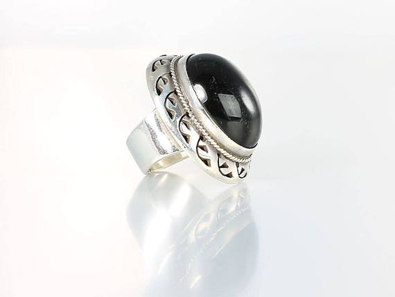 Huge Mexico Black Onyx Sterling silver Ring size … - image 3