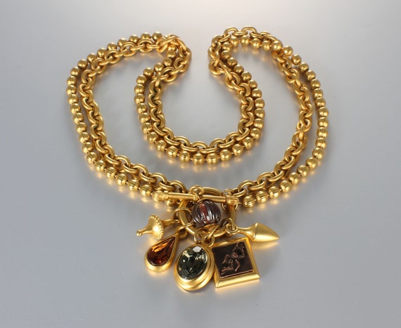 Etruscan revival 18k Gold plated Charm Necklace C… - image 2