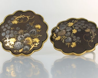 Amita Damascene Grapes Earrings Black and Gold