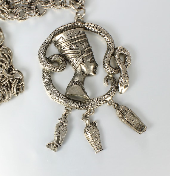 Egyptian Revival Nefertiti Snake Necklace 1960s jewelry
