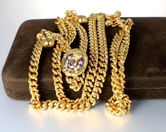 Vintage Omega Gold Coin Chain Belt Lion Head Medallion Curb Link Adjustable Vintage ANNE KLEIN Gold Omega Chain Belt Iconic Lion Head  main image 2