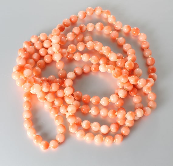 Angel Skin Coral Necklace 5mm bead 38 inches hand 