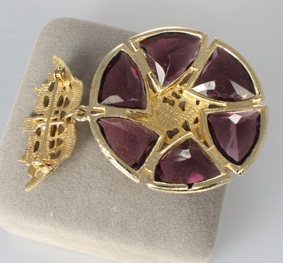 Heraldic Crown Purple glass Chatelaine Brooch Pen… - image 2