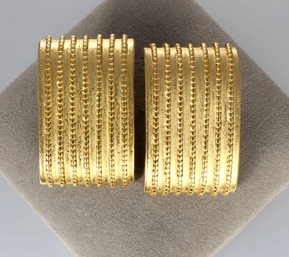 Large Satin Gold Textured Rectangular Earrings, 1… - image 2