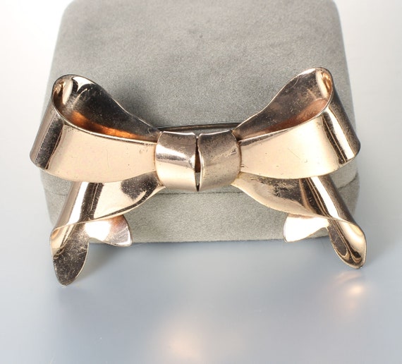 Napier Sterling Bow Brooch rose gold filled 1940s… - image 1