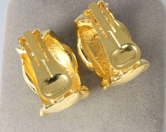 Bold 1980s Criss Cross Half Hoop Earrings, Clip On, Brushed Gold