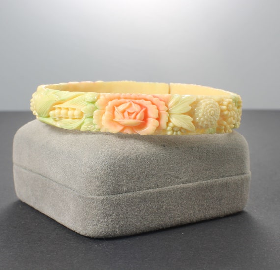 Carved Celluloid Rose Bangle Bracelet 1950s Jewelry - Etsy